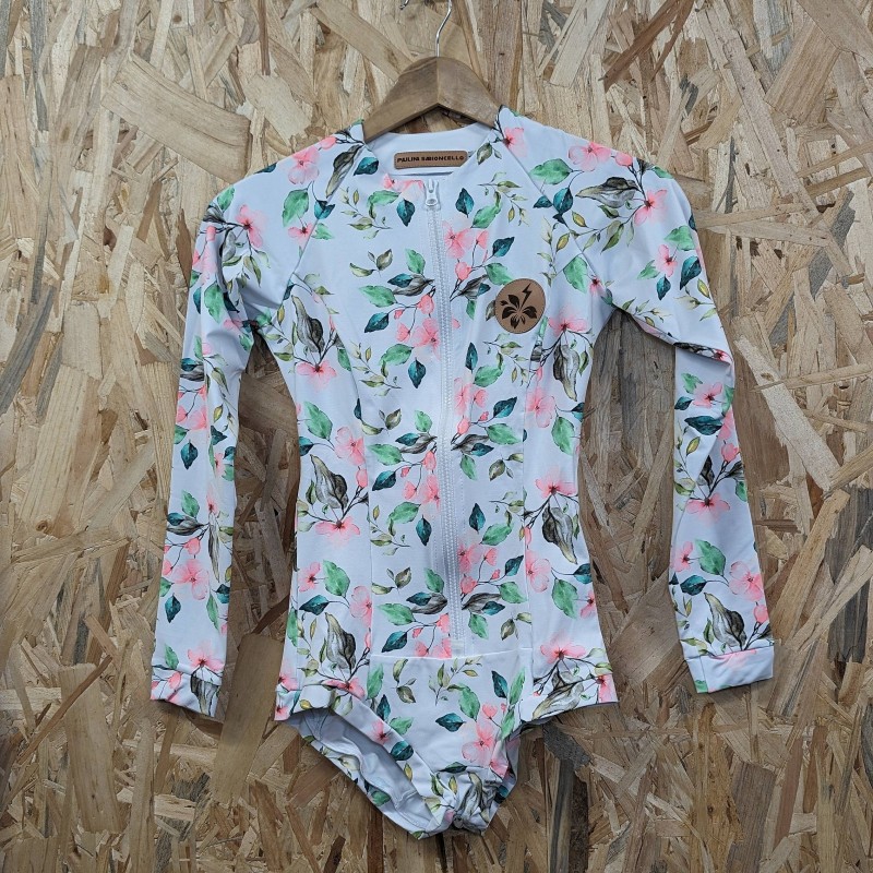 PS ENODELNE KOPALKE DOLGI ROKAV WHITE PINK FLOWERS