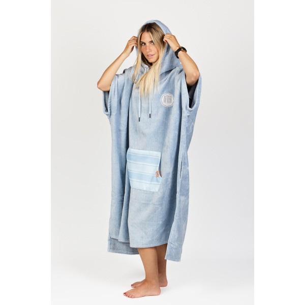 Poncho High End - 100% Coton - Bleached Blue