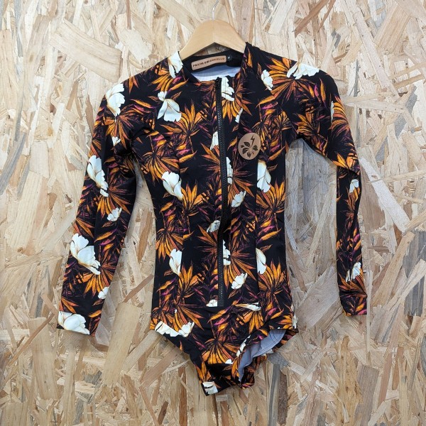 PS ENODELNE KOPALKE DOLGI ROKAV BLACK WITH ORANGE FLOWERS