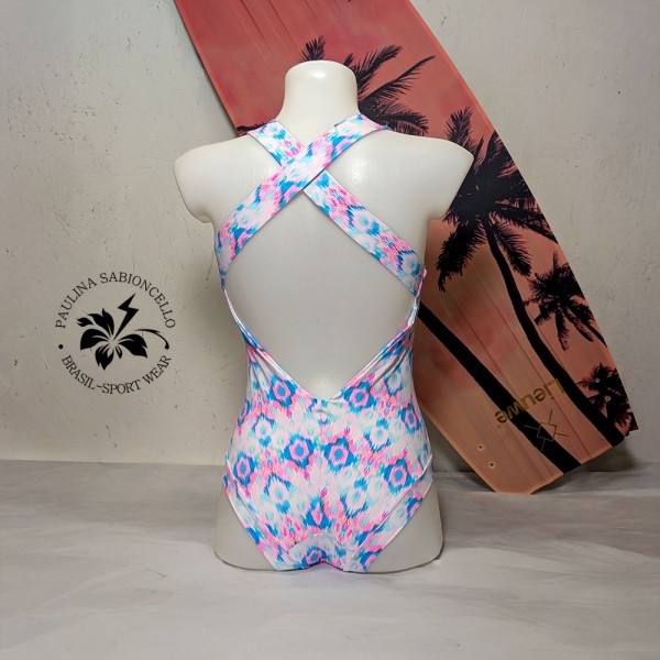 PS ENODELNE KOPALKE ODPRT HRBET WHITE TOURQUISE PINK