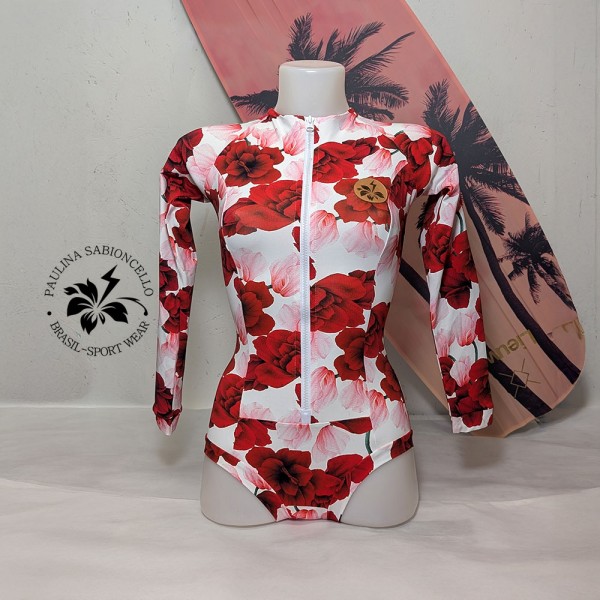 PS ENODELNE KOPALKE DOLGI ROKAV WHITE WITH RED ROSES