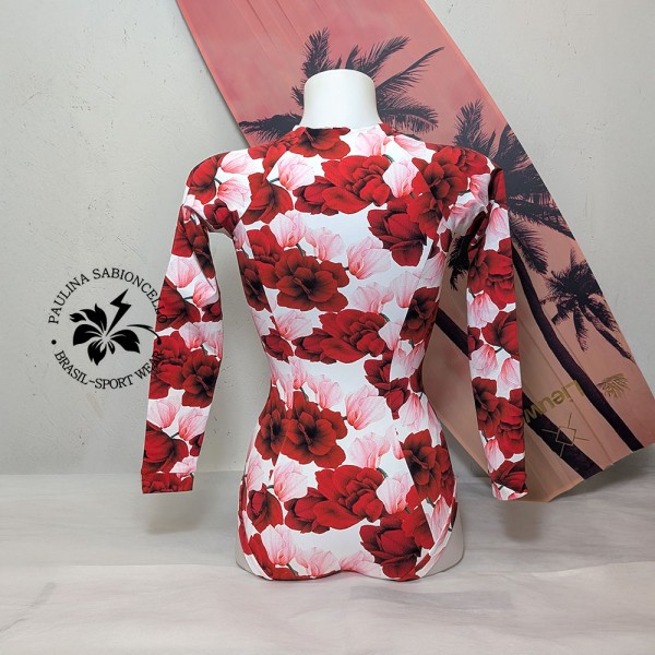 PS ENODELNE KOPALKE DOLGI ROKAV WHITE WITH RED ROSES