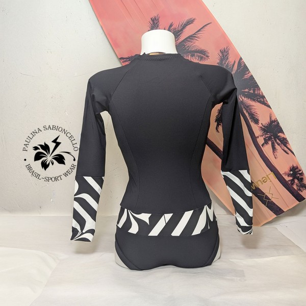 PS ENODELNE KOPALKE DOLGI ROKAV BLACK WHITE STRIPES