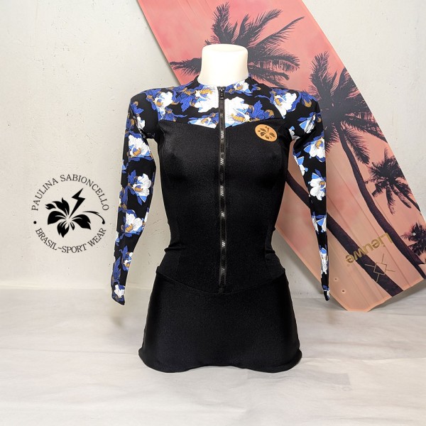 PS ENODELNE KOPALKE DOLGI ROKAV BLACK WHITE BLUE SLEEVES