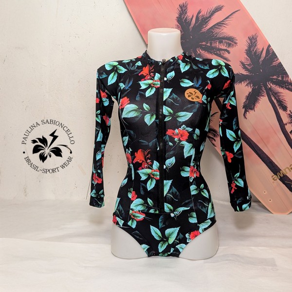 PS ENODELNE KOPALKE DOLGI ROKAV BLACK RED ROSE