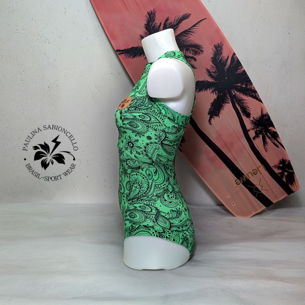 PS ENODELNE KOPALKE KRATEK ROKAV BLACK FLOOWER