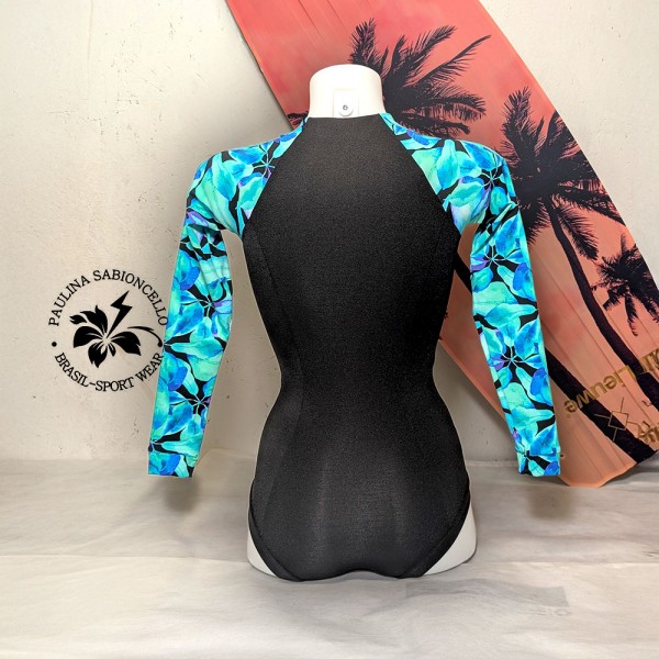 PS ENODELNE KOPALKE DOLGI ROKAV BLACK TOURQUISE SLEEVES