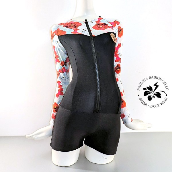 PS ENODELNE KOPALKE DOLGI ROKAV BLACK FLOWER TOP