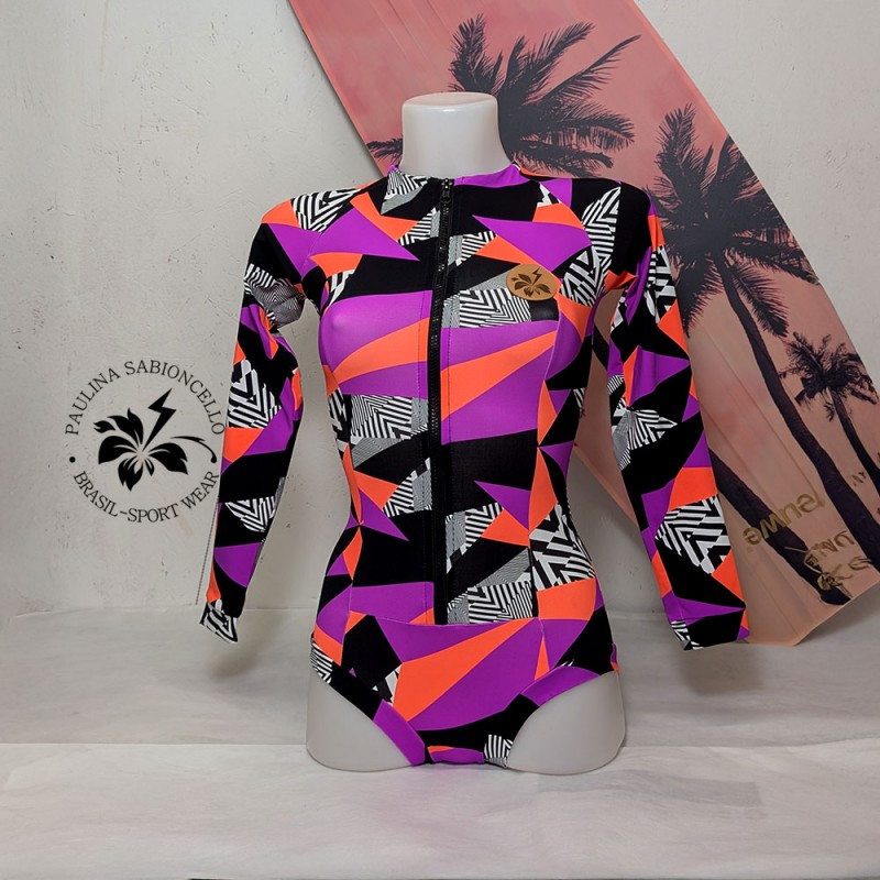 PS ENODELNE KOPALKE DOLGI ROKAV VIOLA ORANGE BLACK