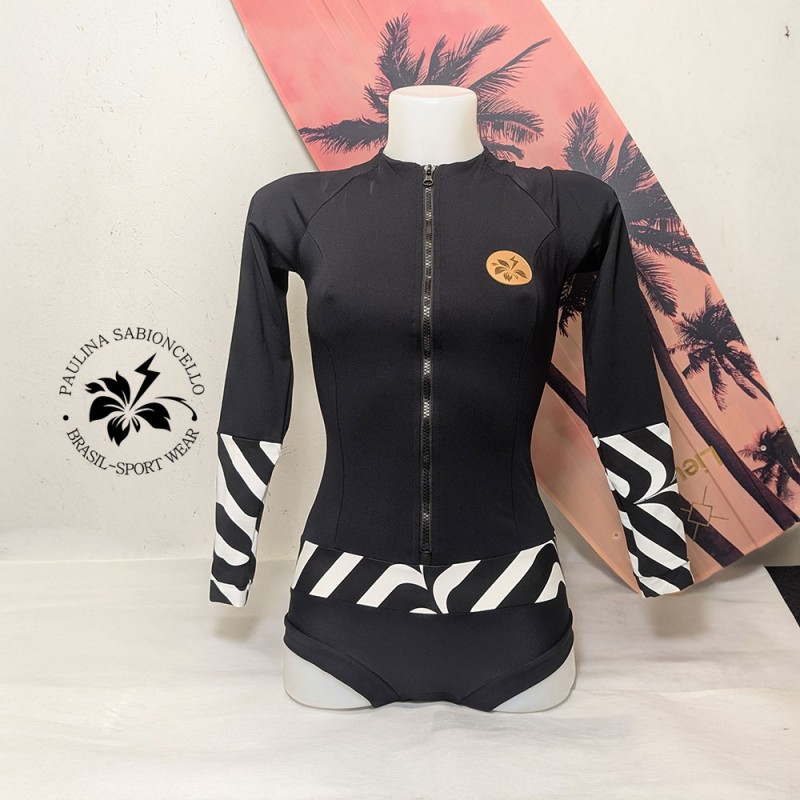 PS ENODELNE KOPALKE DOLGI ROKAV BLACK WHITE STRIPES