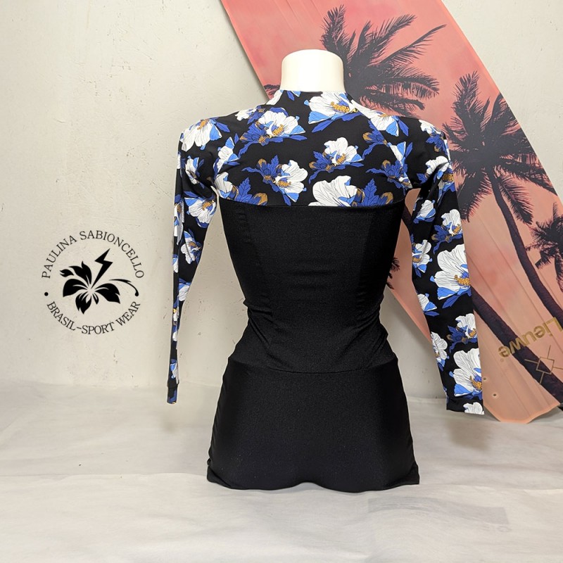 PS ENODELNE KOPALKE DOLGI ROKAV BLACK WHITE BLUE SLEEVES