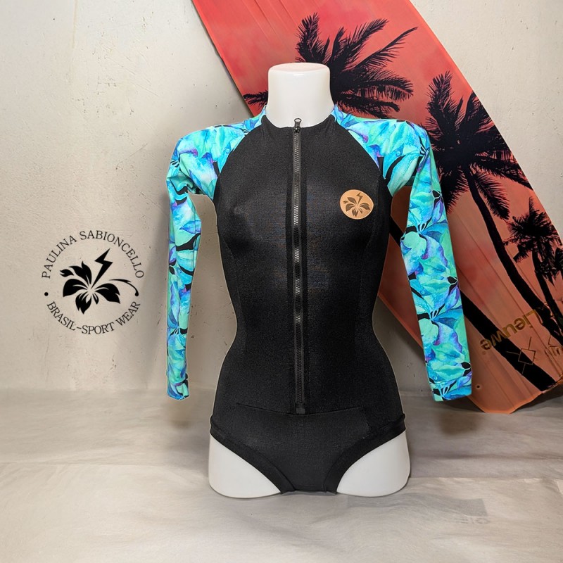 PS ENODELNE KOPALKE DOLGI ROKAV BLACK TOURQUISE SLEEVES