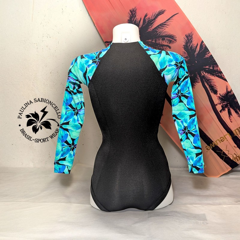 PS ENODELNE KOPALKE DOLGI ROKAV BLACK TOURQUISE SLEEVES