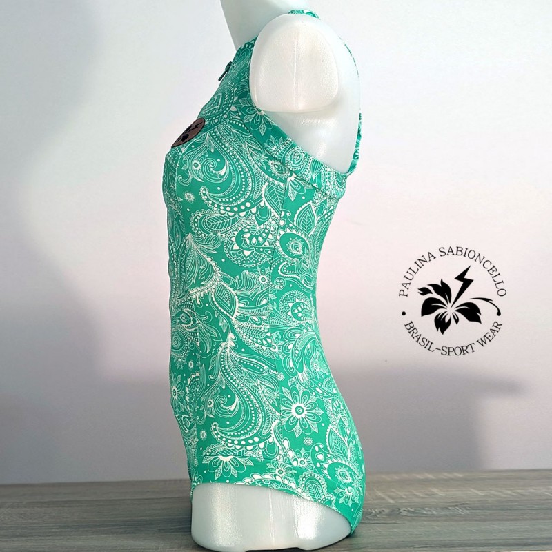 PS ENODELNE KOPALKE KRATEK ROKAV TOURQUISE BLUE WITH PATTERN