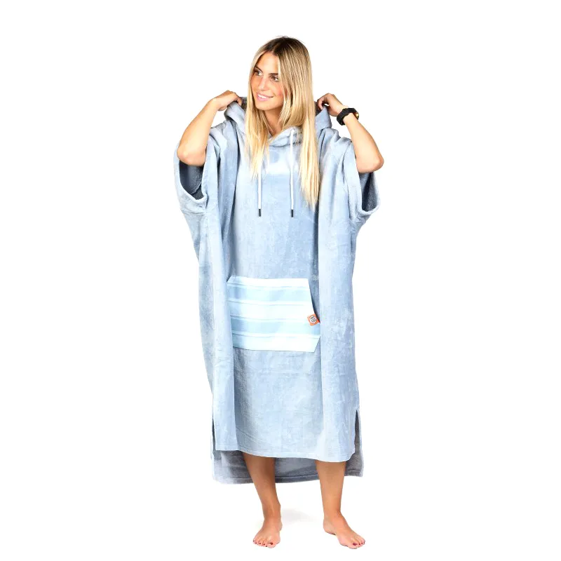 Poncho High End - 100% Coton - Bleached Blue